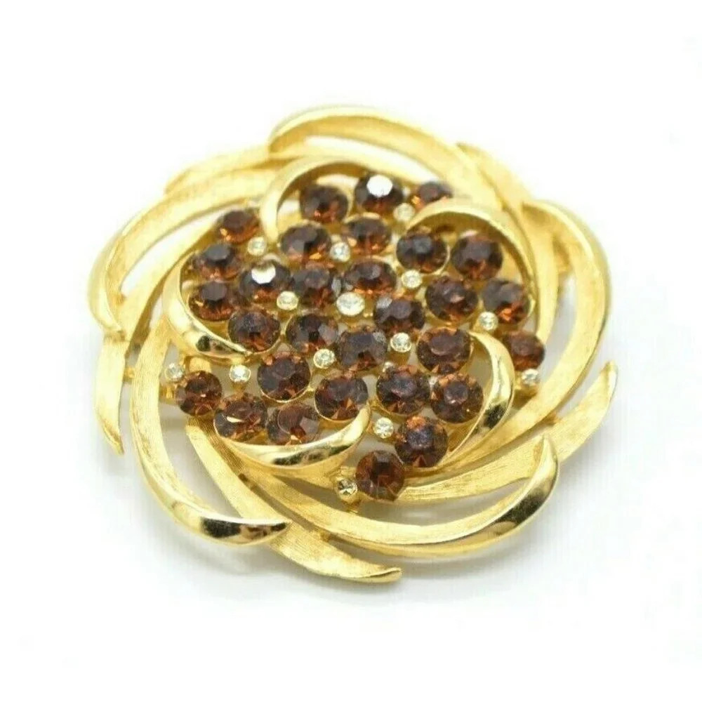 CROWN TRIFARI Gold Tone Topaz Clear Rhinestone Lar